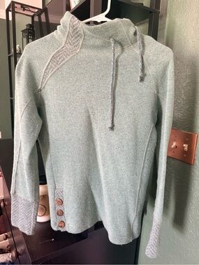 Prana Mint Green Knit wool “Hoodie” with Braided Trim